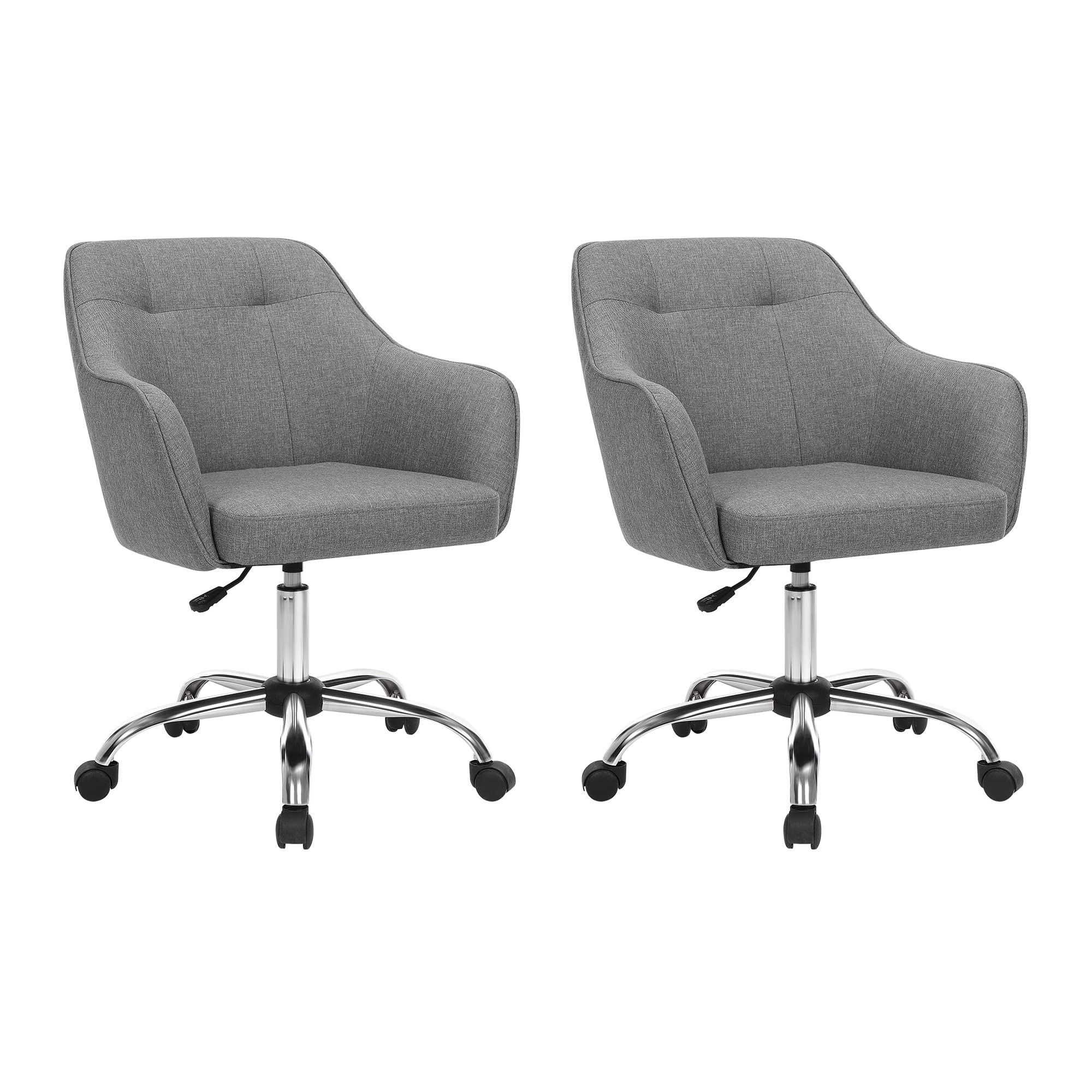 SONGMICS Chaise de Bureau, Lot de 2, Fauteuil Ergonomique, Siège Pivotant, Réglable en Hauteur, Capacité 110 kg, Cadre en Acier, Tissu en Coton-​Lin Respirant, pour Bureau, Chambre, Gris OBG919G01