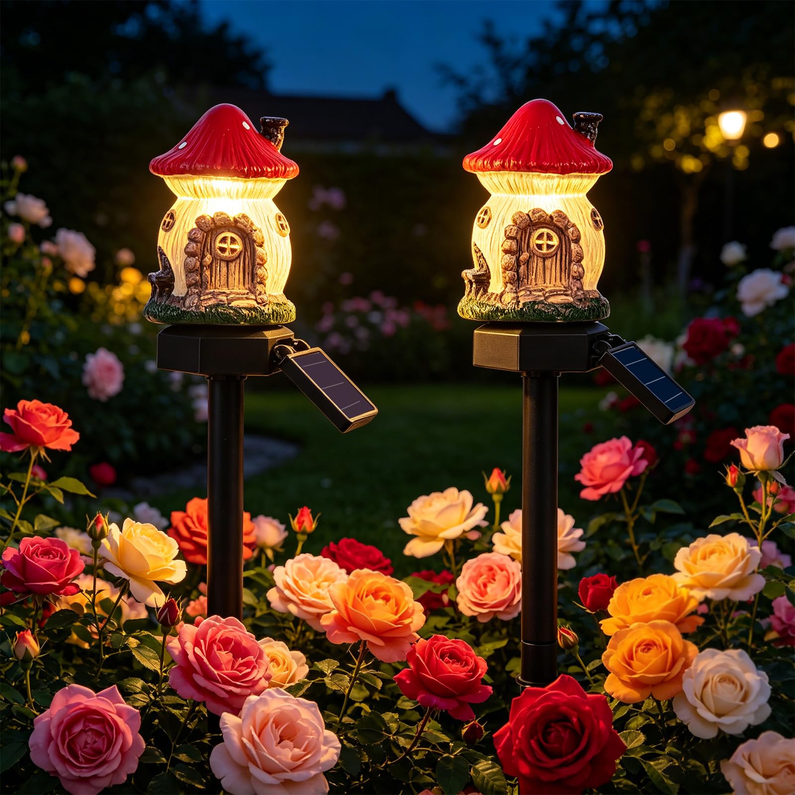 Yilnlg 2pcs Mini Solar Mushroom House Light, Waterproof Stake Light Garden