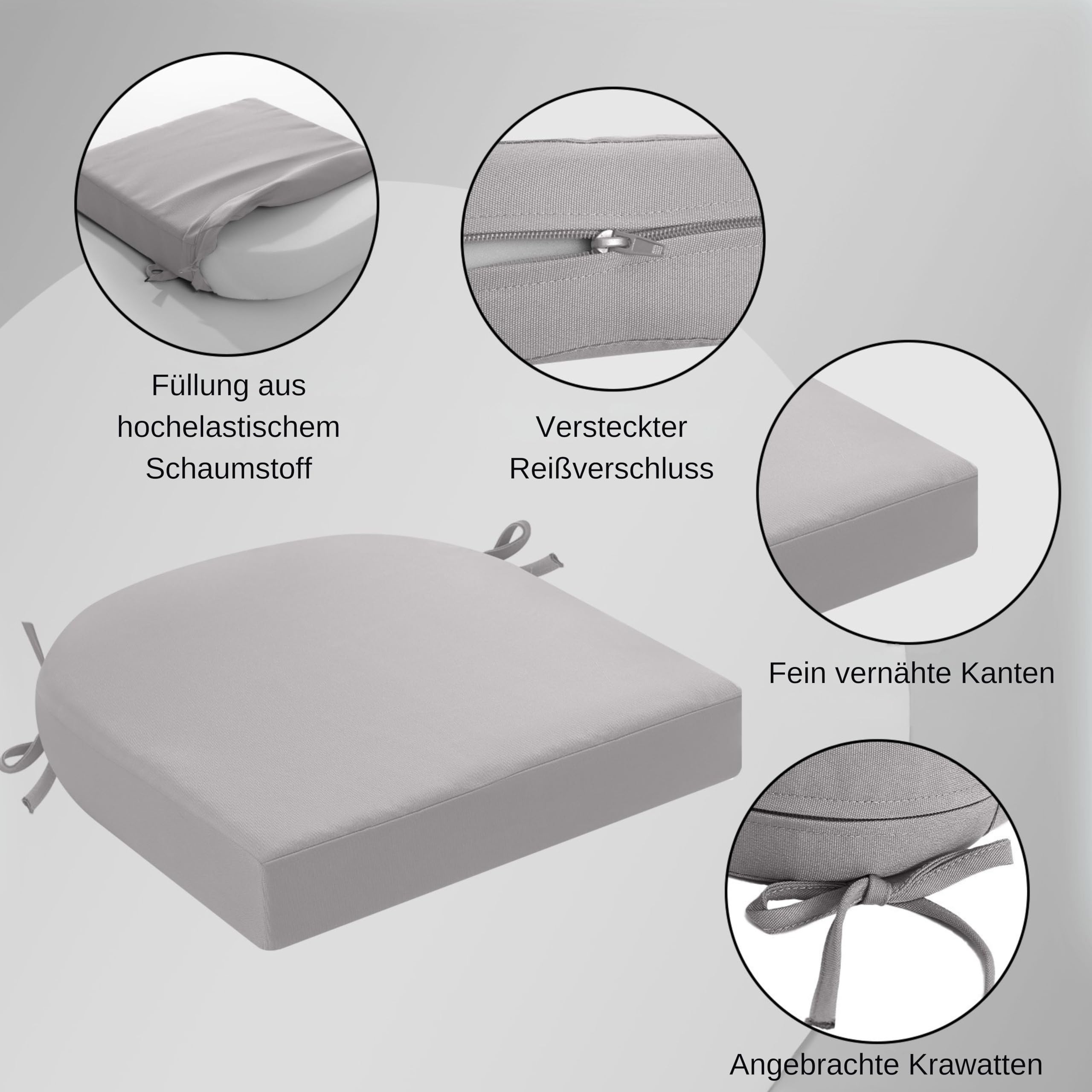 Lot de 2 coussins pour chaise d'extérieur, coussins pour chaises de patio pour meubles de jardin, imperméables, avec rubans, coussins pour extérieurs, coussins pour chaises de patio