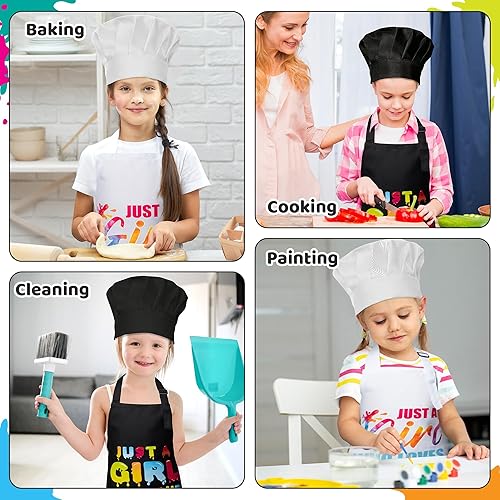 Miniatura 4 de GROBRO7 Juego de 4 delantales y sombrero de chef para niños, regalo para niñas, Just A Girl Who Loves Slime, delantales ajustables para cocina,