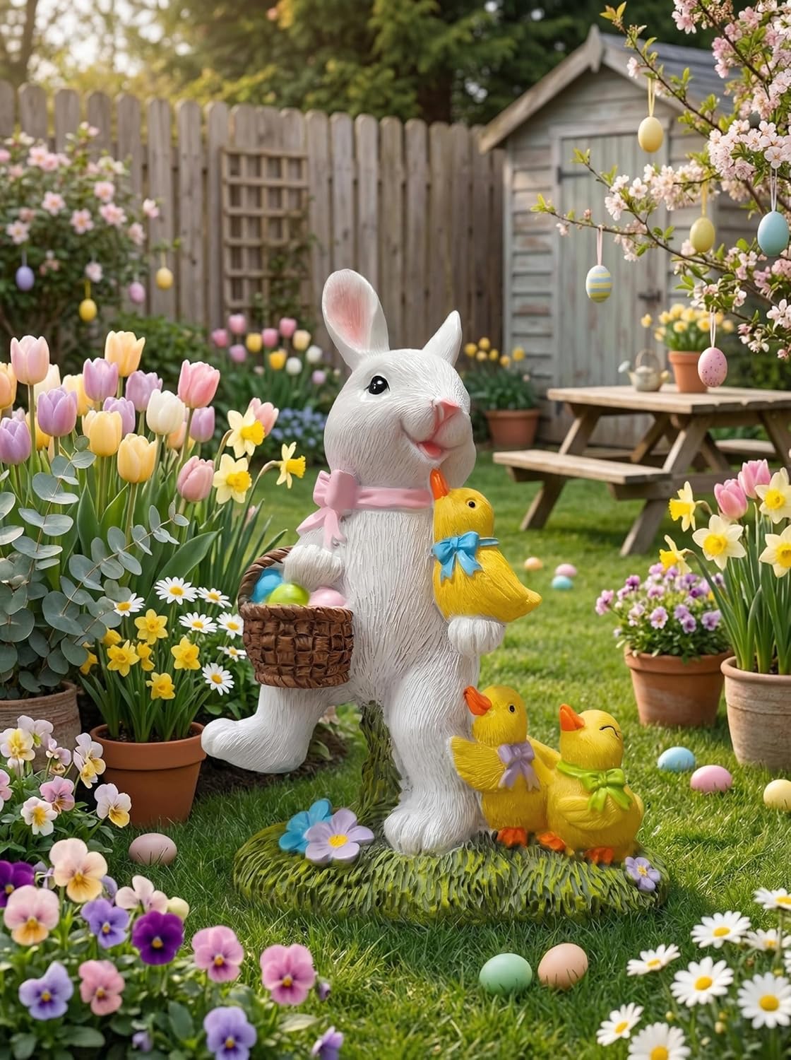 Easter Decorations Bunny Decor Figurine Decoration Spring Rabbit with Goose Decor Yard Outdoor for Garden Home Cute Easter Gift