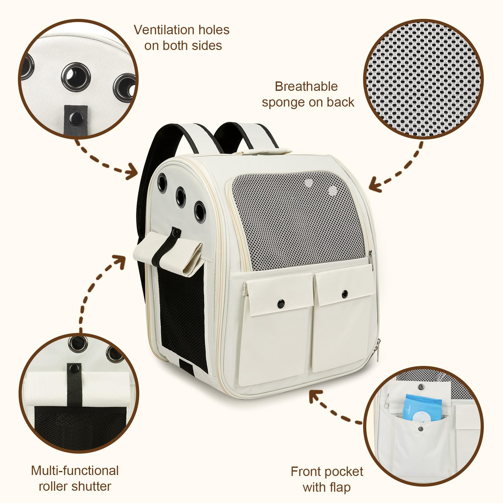 Airline Approved Cat Carrier Backpack - Ventilated Breathable Mesh for Small Dogs & Cats (15lbs), Soft Sided Dog Backpack for Hiking, Camping, Travel & Vet Visits with Padded Straps (White) - image 5