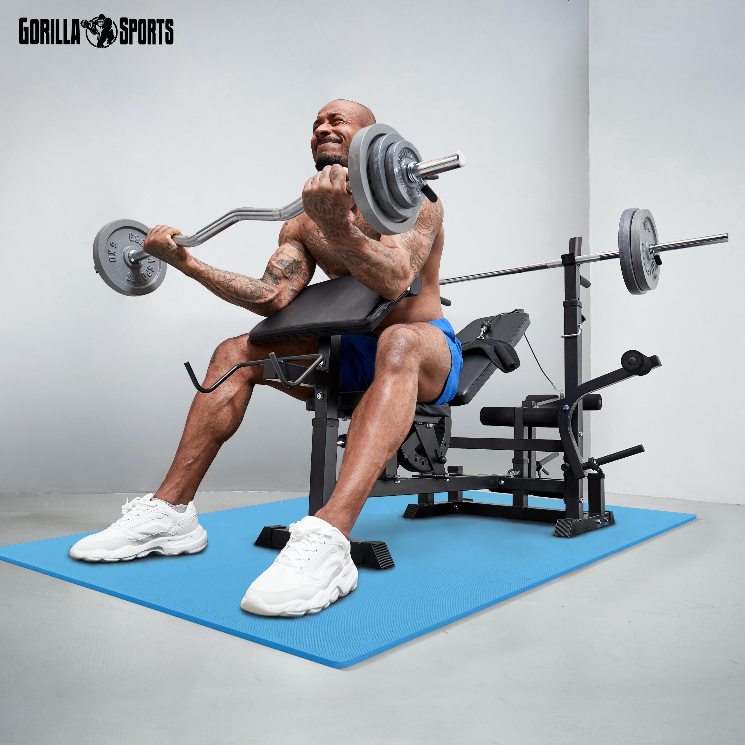 GORILLA SPORTS® Tappeto da Fitness a Puzzle - Set di 6 Pezzi, 12 Bordi, 60x60x1,2cm, Schiuma Eva, Protezione del Pavimento, Antiscivolo, Multi Colori - Materassino per Palestra, Tappetini per Esercizi