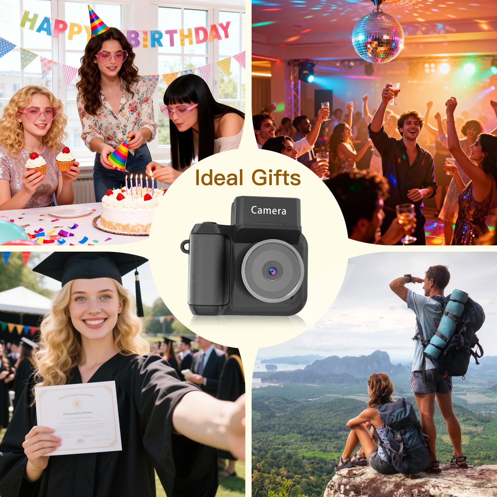 Mini Fotocamera Digitale Compatta 1080P, Mini Fotocamera Portachiavi con Schermo 1.4" e Luce LED, macchina fotografica vintage per Viaggi, Vlogging e Regalo di Laurea (Scheda SD 32GB Inclusa)