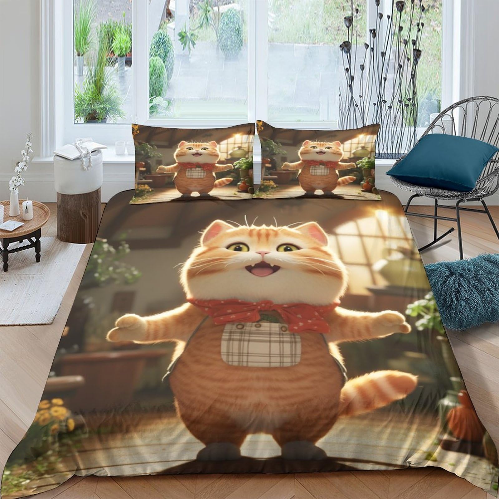 Parure de lit chat habillé housse de couette 200x200cm en microfibre douce avec 2 taies d'oreiller