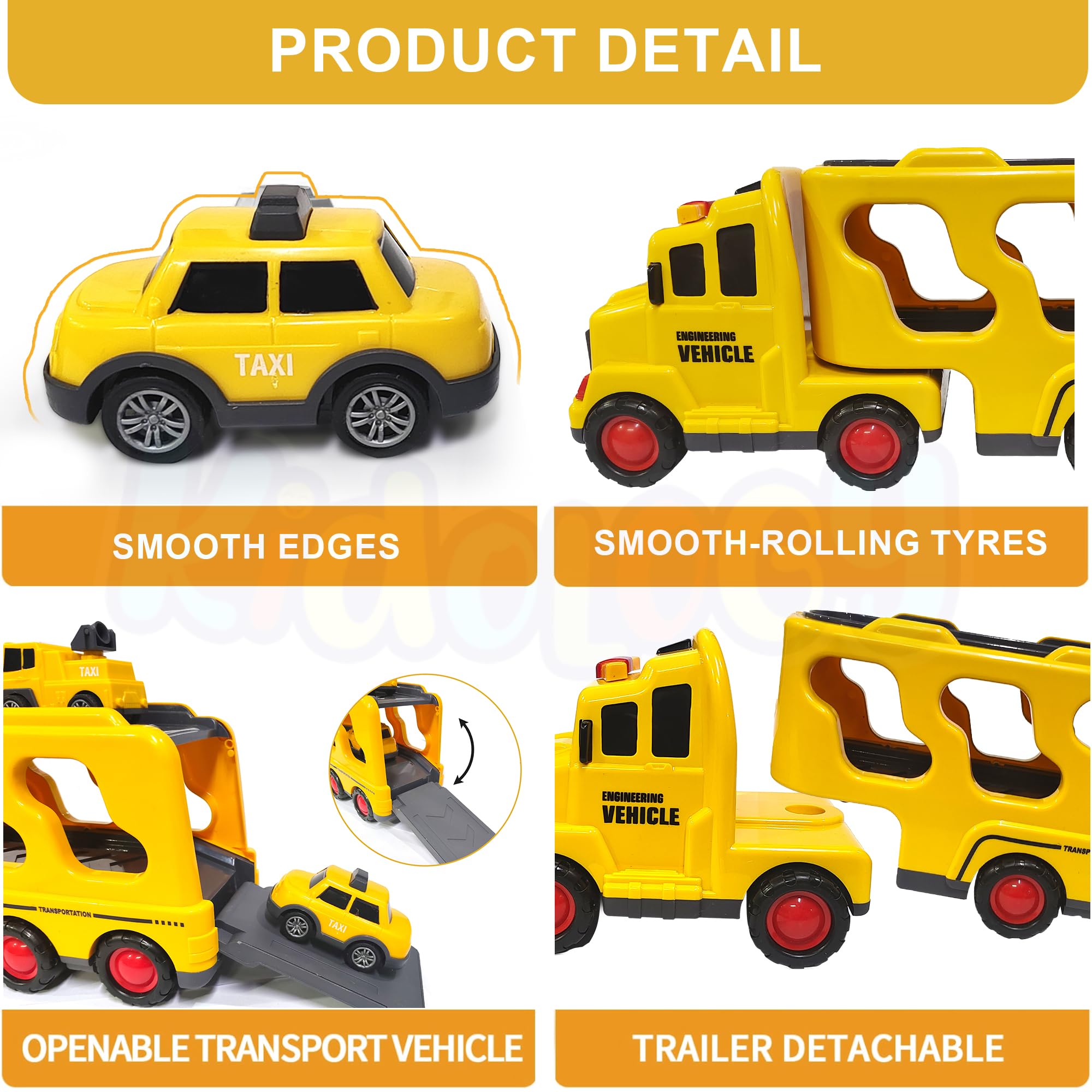 Kidology Construction Truck Toys Cars for Kids & Toddlers 5-in-1 Friction Power Vehicle Toy for Boys, Transport Trucks, Christmas Birthday Gift for Age 3-9 Boys & Girls,Multicolor 2