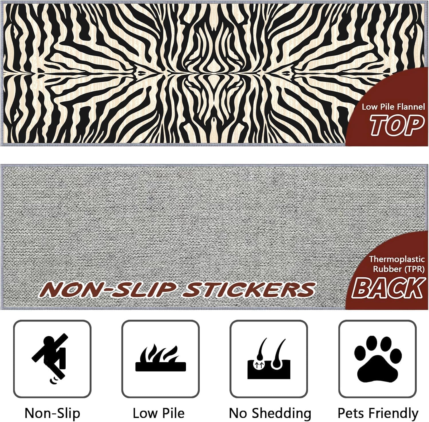 Classic Zebra Striped Runner Rug, 1.3x7ft Washable Animal Print Rug, Indoor Runners for Hallways, Boho Non Slip Mat, Black White Safari Pattern for Contemporary Home Decor Carpet