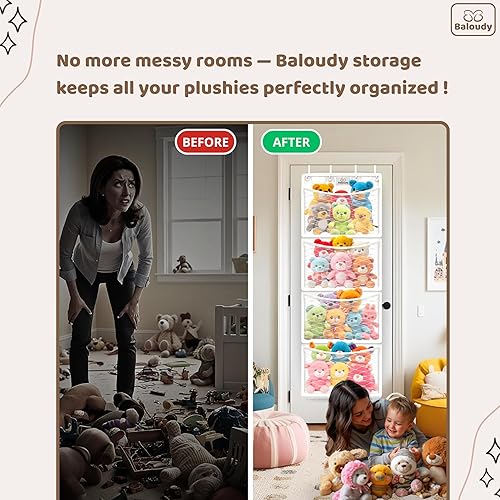 Miniatura 4 de Almacenamiento de animales de peluche, organizador de juguetes para colocar sobre la puerta para peluches, rellenos y juguetes suaves, bolsa de