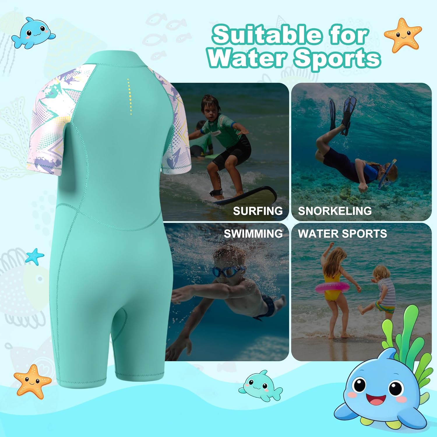 GoldFin Kids Shorty Wetsuit, Toddler Wetsuits Girls 2mm Neoprene Front Zip Wet Suit Keep Warm in Cold Water Swimming Surfing Snorkeling Kayaking