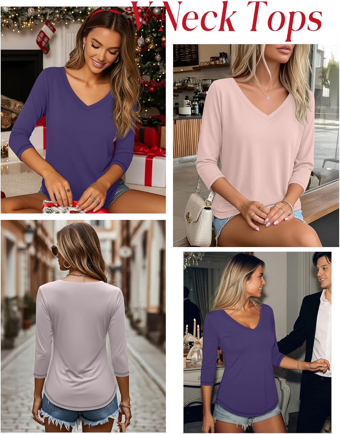 Ficerd 3 Pack Women's 3/4 Length Sleeve T Shirts, V Neck Tops Loose Fit Blouses Casual Tees 2026 Fashion Clothes - Image 5
