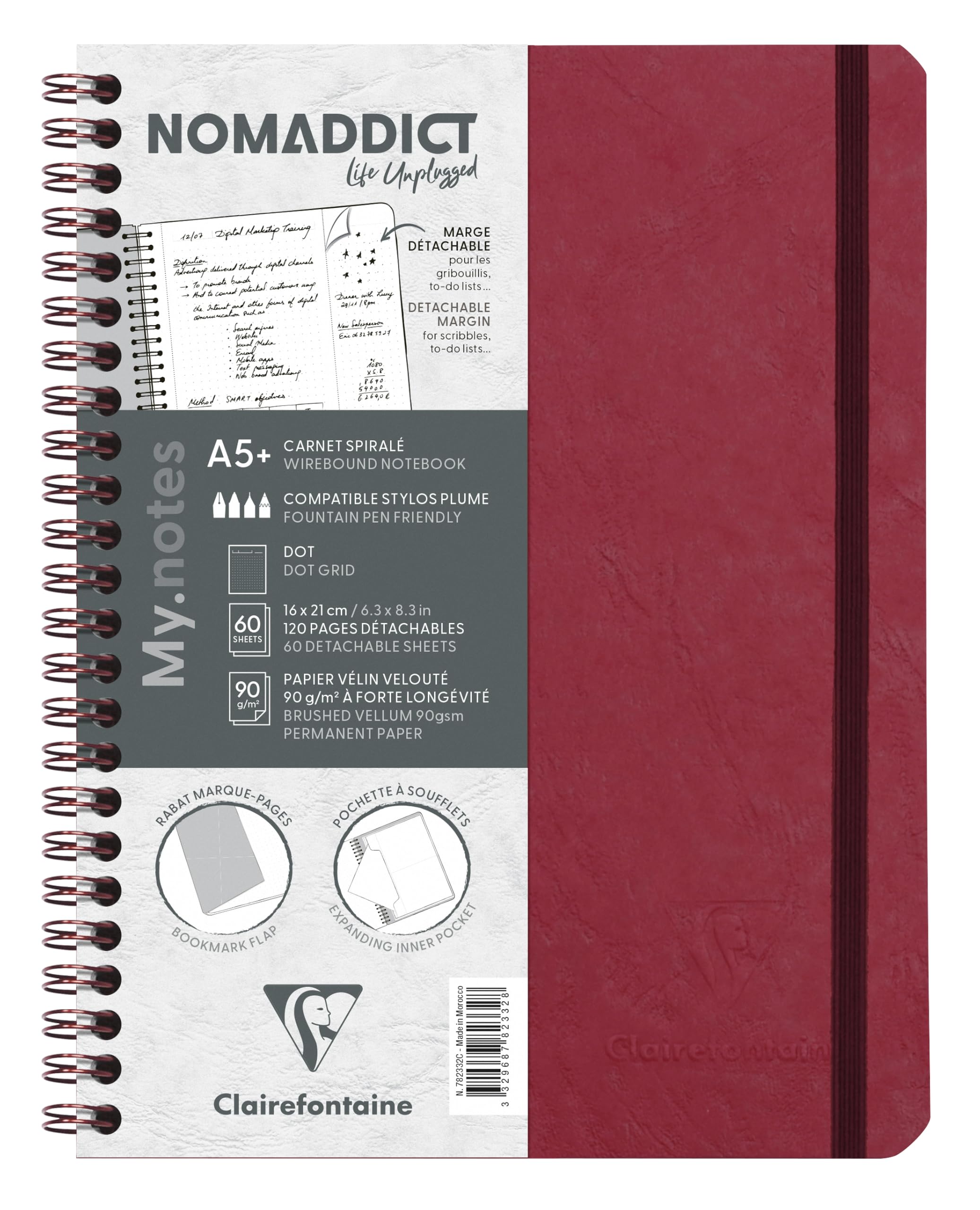 Clairefontaine Age Bag My Notes Wirebound Notebook with Detachable Margin Dotgrid A5+ - Red