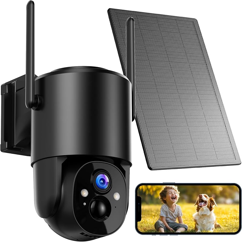 YUPBOE Cámaras de Seguridad Inalámbricas Solares para Exteriores: Cámaras a Batería para Seguridad en el Hogar Cámara WiFi Cámara de Vigilancia Exterior PTZ 360° Sistema de Cámara CCTV con Reflector Color Visión Nocturna Sensor PIR