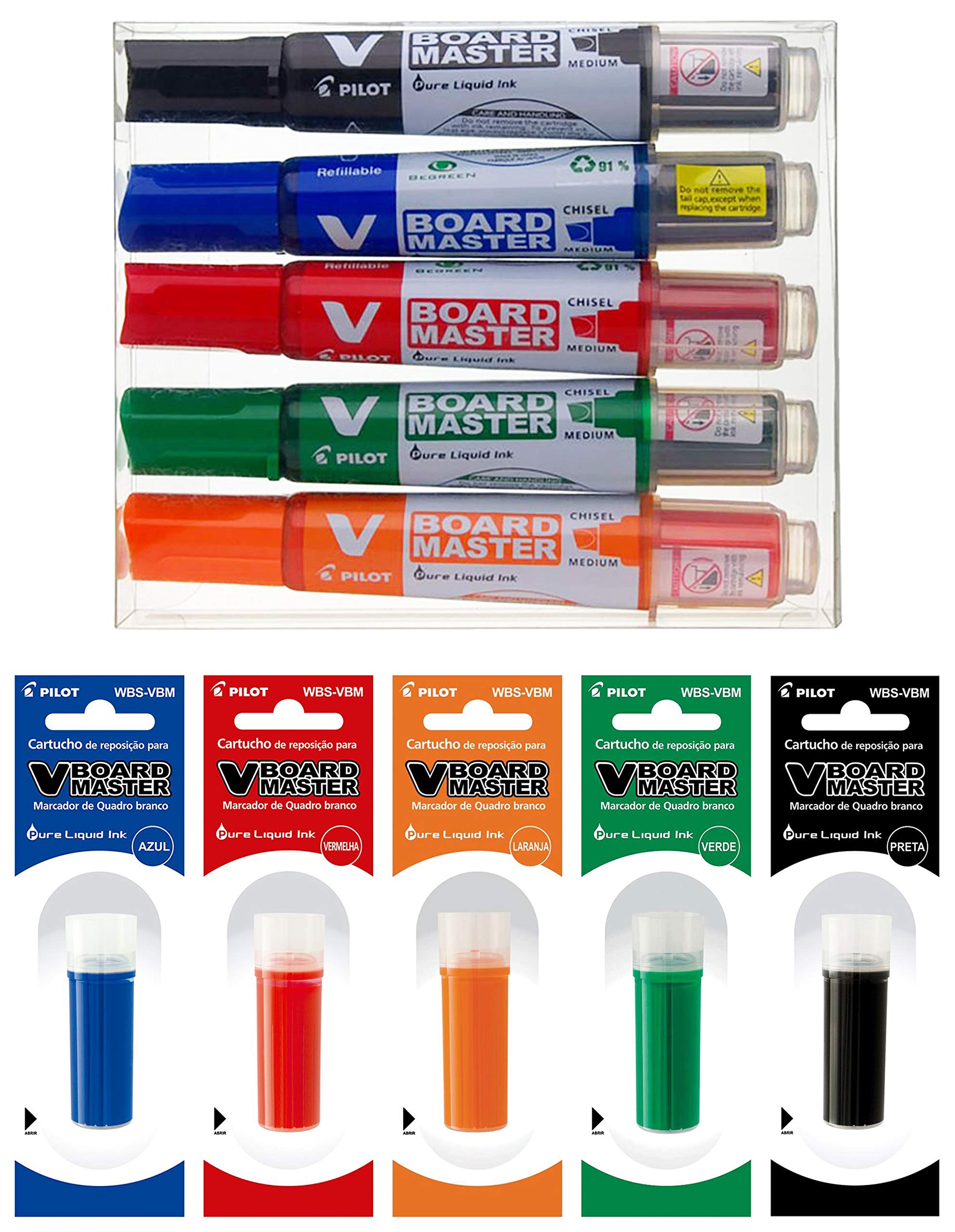 PILOT V-Board Master Chisel Tip Whiteboard Marker + 5 Refills