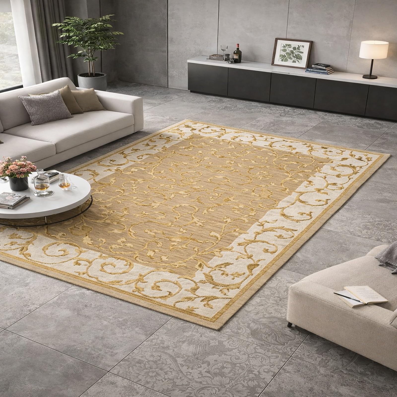 Tapis antidérapant 120x180cm lavable au style floral or traditionnel