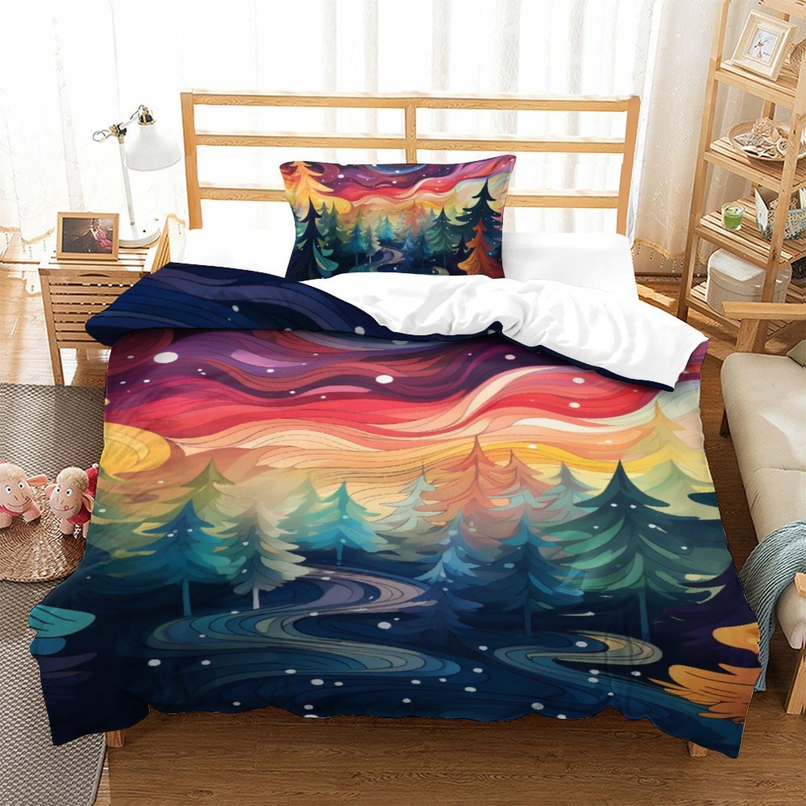Parure de lit sapin de Noël 135x200 pour chambre d'enfant