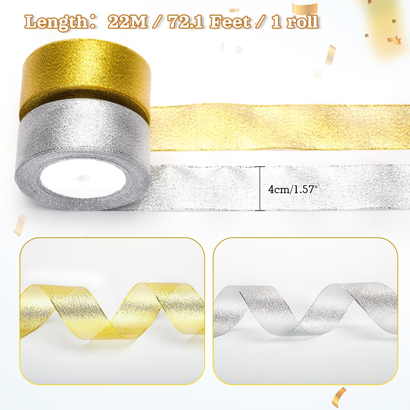 G2PLUS Gold and Silver Organza Gift Wrapping Ribbon - Image 2