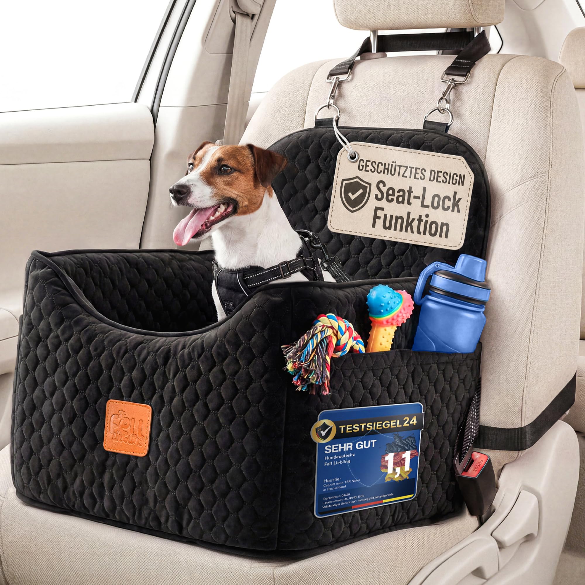 Premium Hunde Autositz für kleine bis mittlere Hunde [Testsieger] orthopädischer Autositz Hund, Hundesitz Auto Rückbank waschbar, Hundeautositz 3fach gesichert, Hundekorb Auto mit Sicherheitsgurt