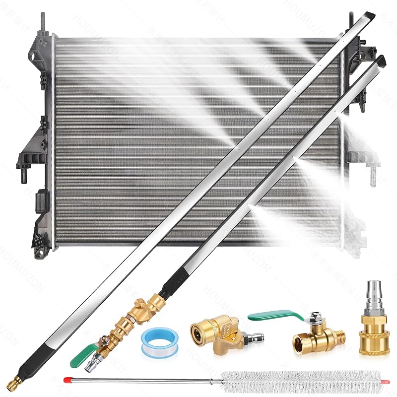 Juego de varilla de limpieza para radiador de 47" + 24", 4500 PSI, modos de descarga duales de agua/aire | Herramienta de limpieza de radiadores adecuada para uso en automóviles, camiones, maquinaria de construcción y agrícola, aire doméstico