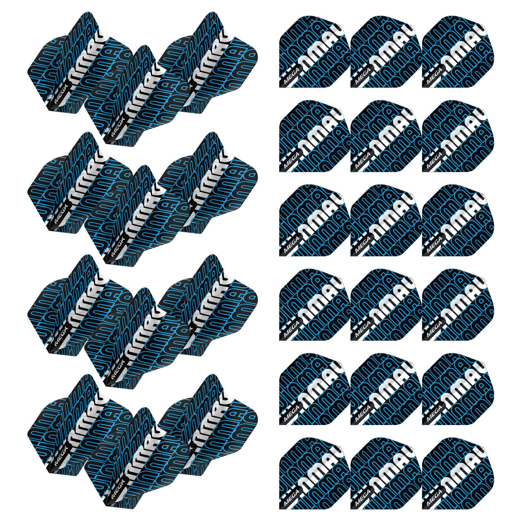 WINMAU Mega Standard Logo Black & Blue Dart Flights - 10 sets per pack (30 dart flights in total)