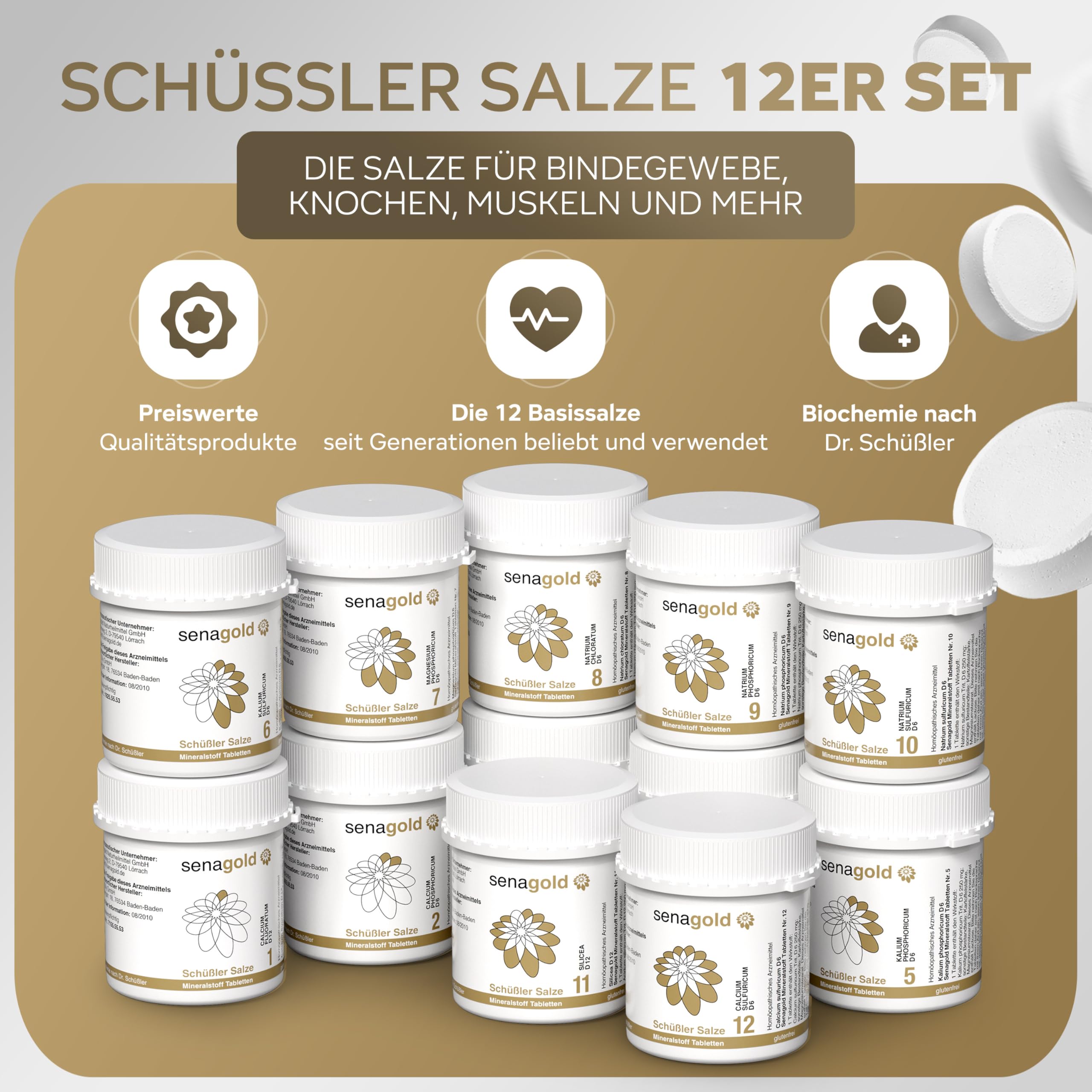 Senagold Schüssler Salze Set Nr. 1-12 (11x1000 + 1x400 Tabletten) * glutenfrei * hergestellt nach HAB in Deutschland (11x1000 + 1x400 Tabletten)