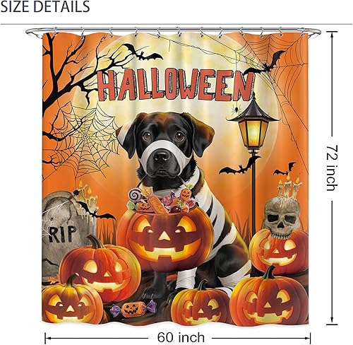 Miniatura 2 de Cortina de ducha divertida de Halloween para baño, vacaciones, calavera, murciélago, araña, calabaza, decoración de bañera divertida