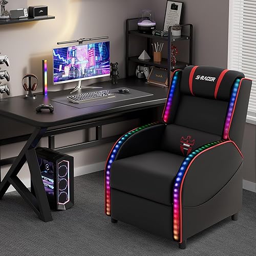 Miniatura 2 de Homall Silla reclinable de masaje para juegos LED, estilo carreras, sofá de sala de estar individual, cómodo asiento ergonómico de cine en casa