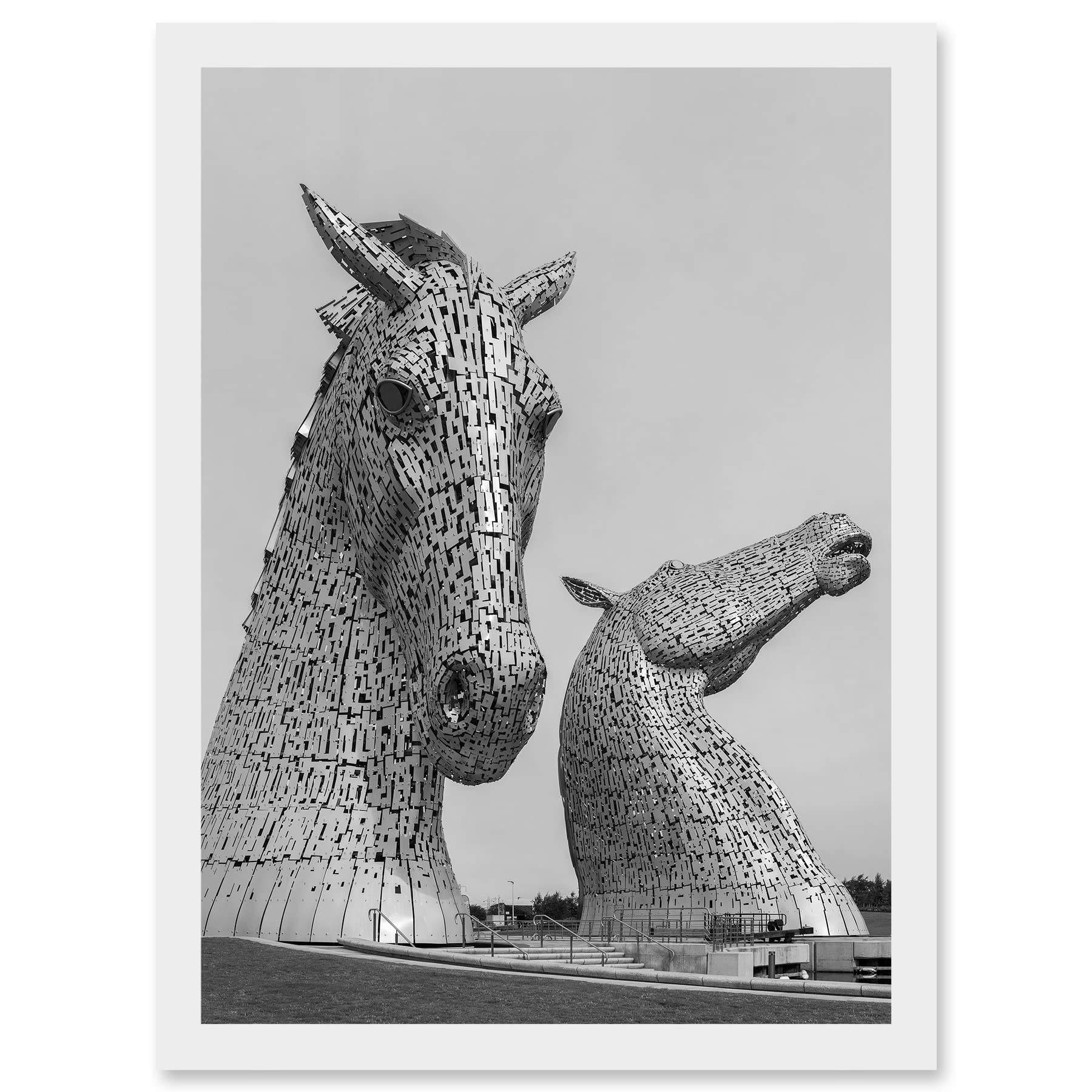 Wee Blue Coo Fines Kelpies Horse Sculptures Falkirk Scotland Artwork Framed Wall Art Print A4