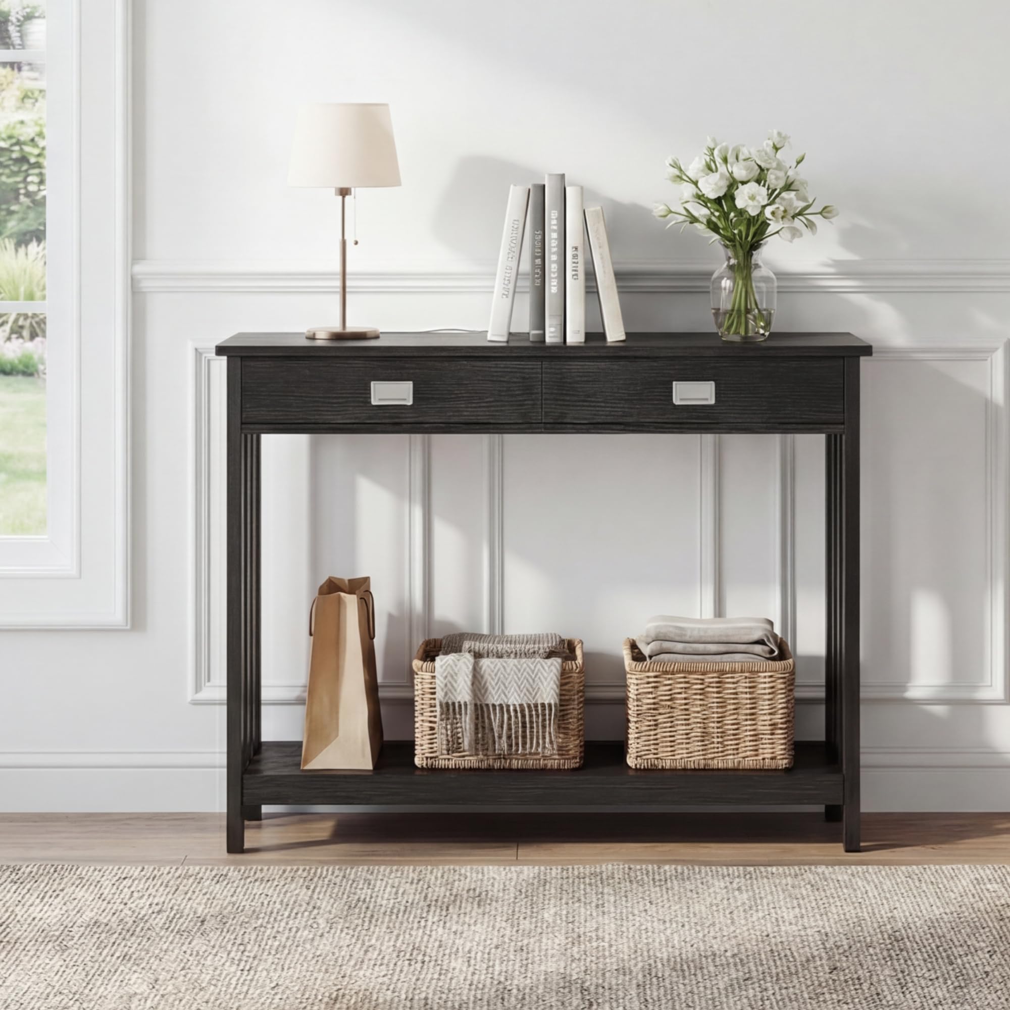 ChooChoo 39" Black Entryway Table with Drawer, Narrow Console Table with Storage Shelf, Sofa Table for Living Room, Entryway, and Hallway