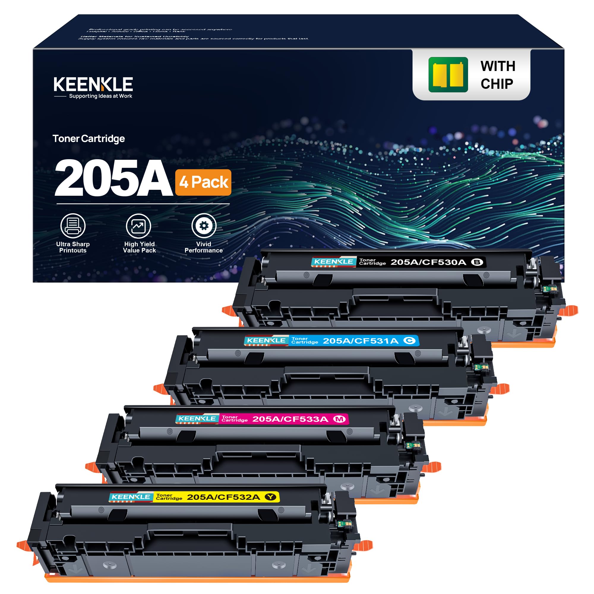 205A CF530A Tonerkartusche, kompatibel mit HP CF530A CF531A CF532A CF533A für HP Color LaserJet Pro MFP M180n M180nw M180fw M181n M181fw, M154a M154nw (Schwarz, Cyan, Magenta, Gelb, 4er-Pack)