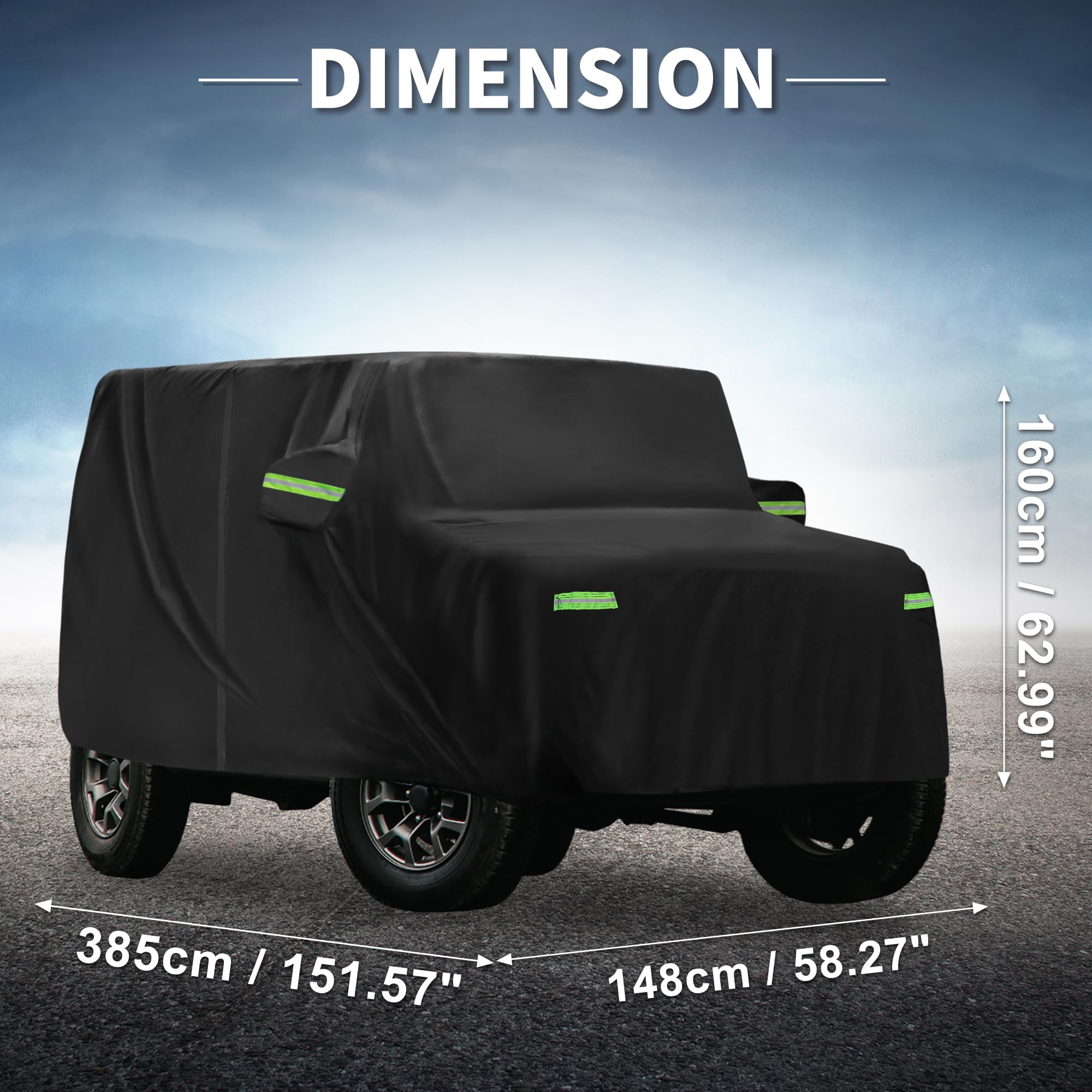 A ABSOPRO Copertura Impermeabile Per Suzuki Jimny JB64W/JB74W | Colore Nero, Materiale Alluminio E Cotone, 385x148x160cm, Antivento, Traspirante, Per Esterni, Fibbia Inferiore Antivento