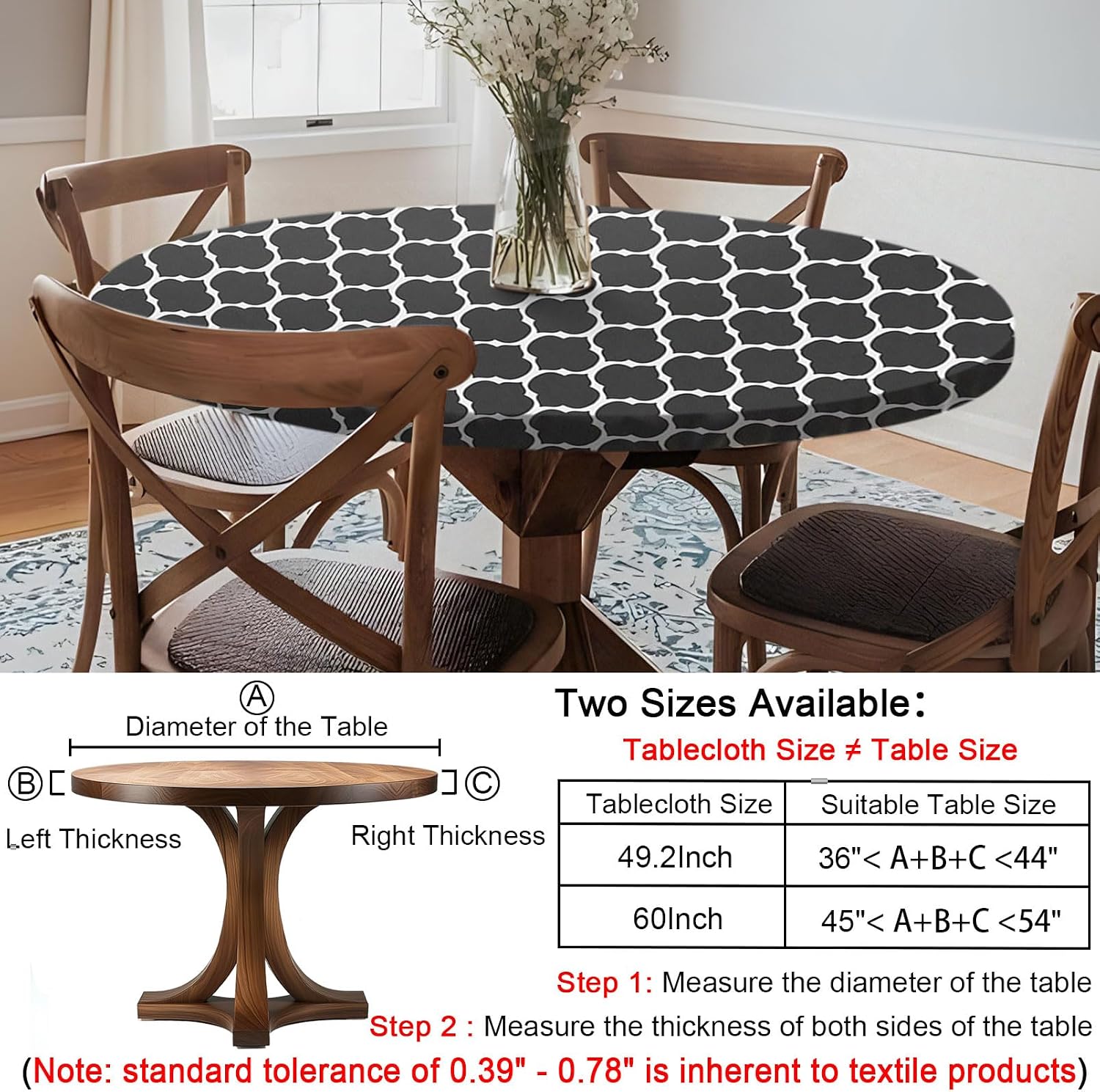  Fitted Round Tablecloths Reusable Stain Resistant Table Clothes Vinyl Indoor Outdoor Circular Cover for 45-54" Table House Party Gear Gifts Summer Autumn Camper Patio Picnic Accessories thumbnail