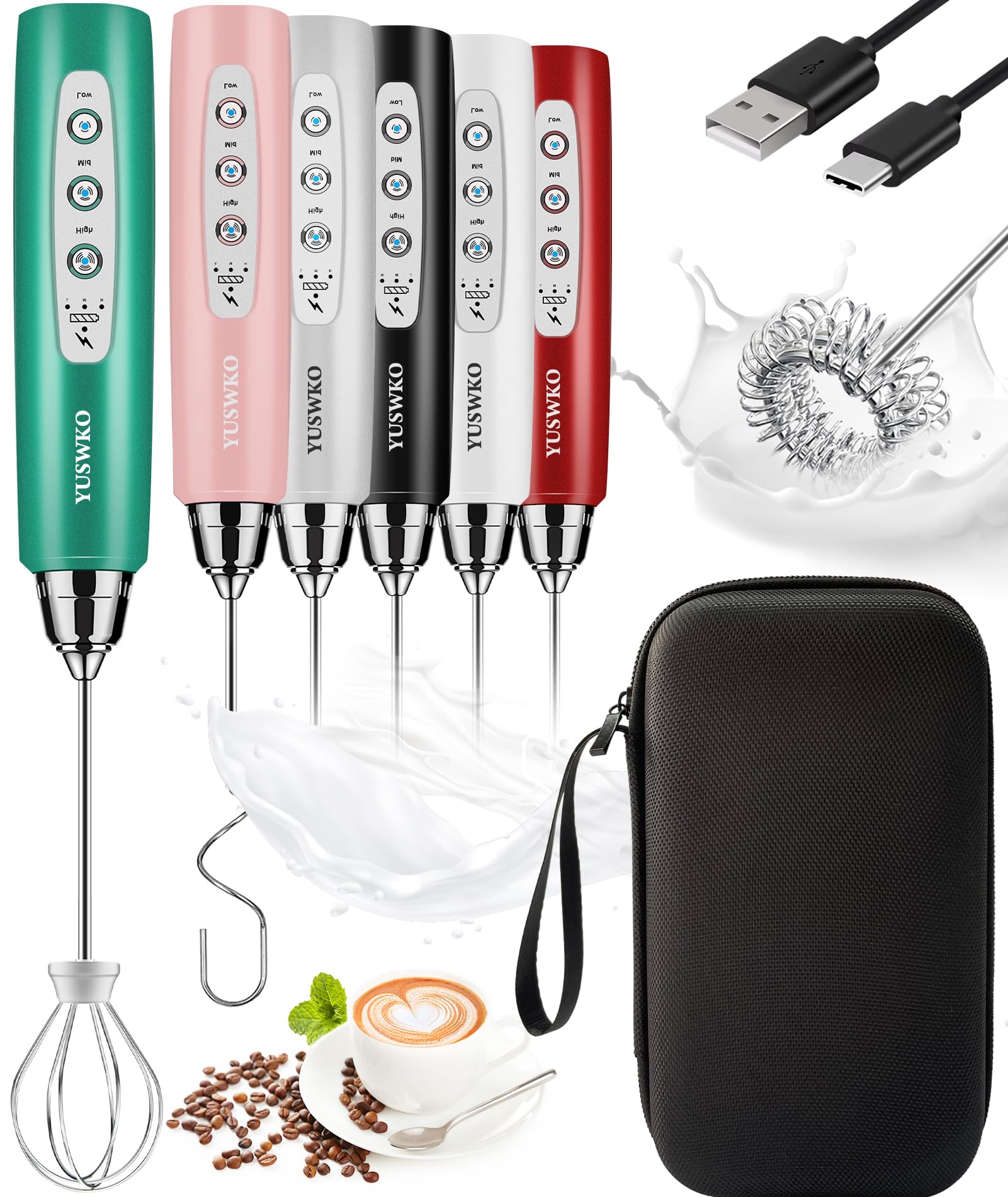 YUSWKO Handheld Milk Frother - Rechargeable Foam Wand -19