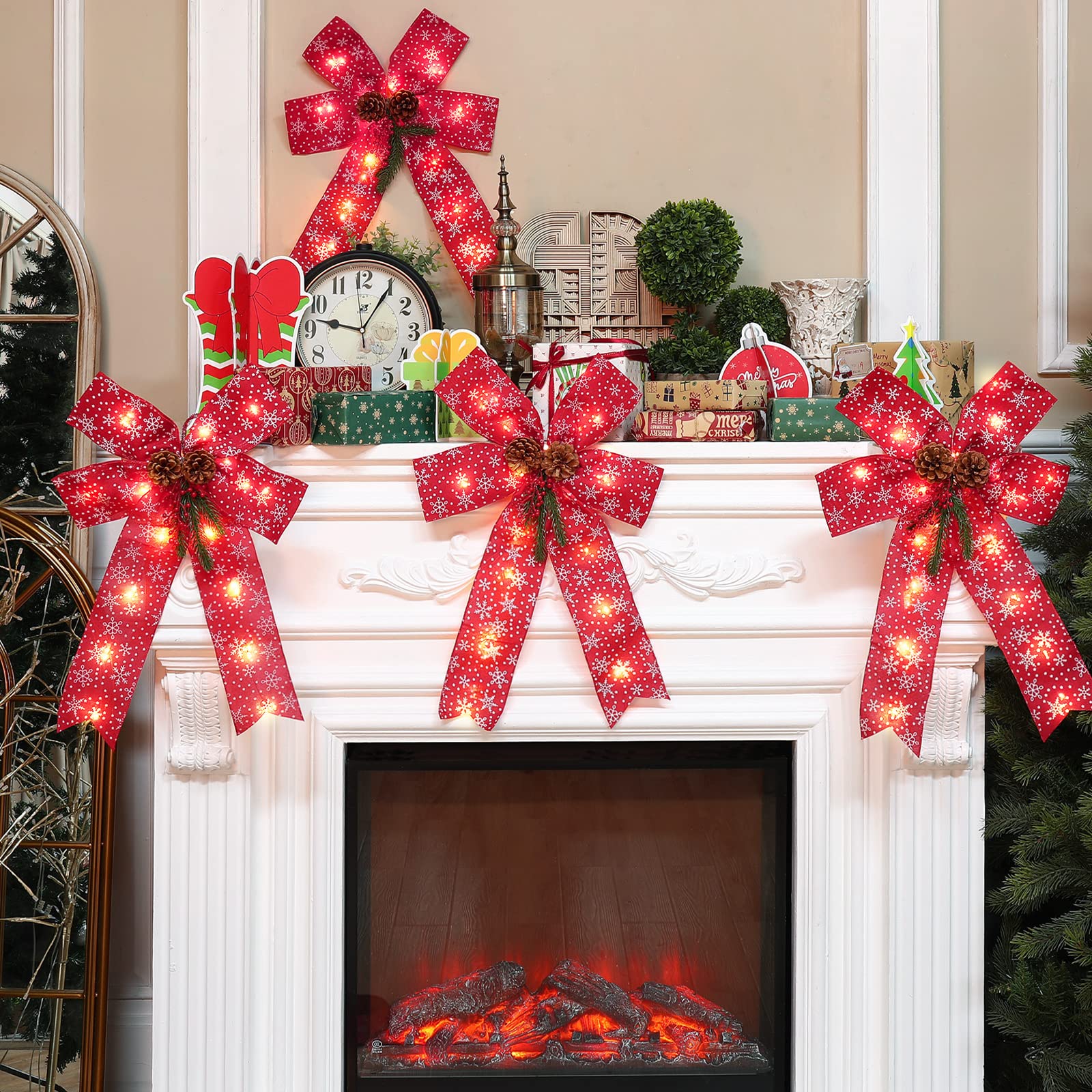 Amazon.co.jp: クリスマス LED リース リボン 屋外装飾 23 x 16インチ