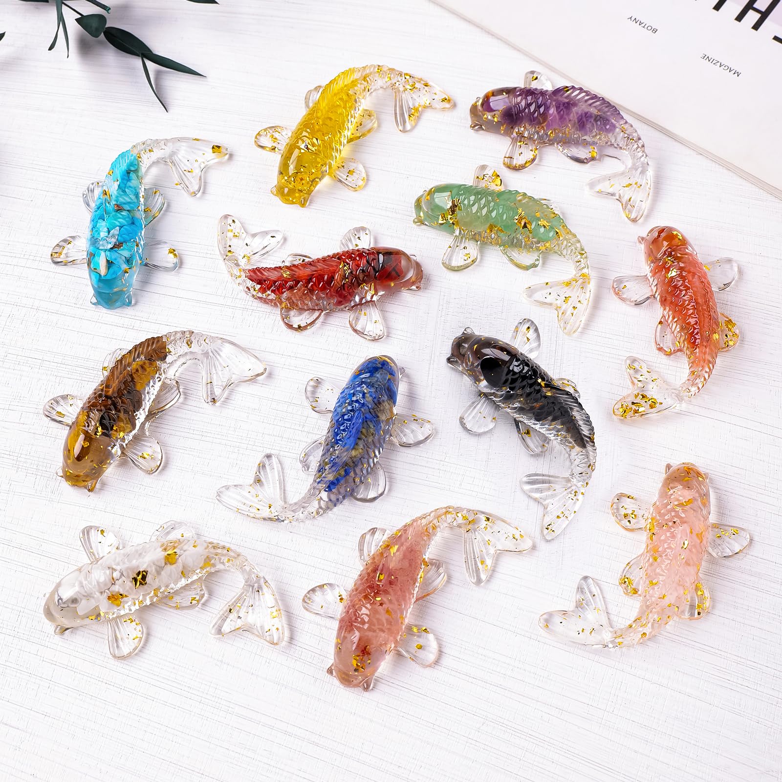 12pcs Goldfish Crystal Stone Resin Decor for Home Fishes Statue Balancing Chakra Reiki Healing Crystal Statue Fishbowl Decoration Home Office Desktop Decoration Gift for Women Men