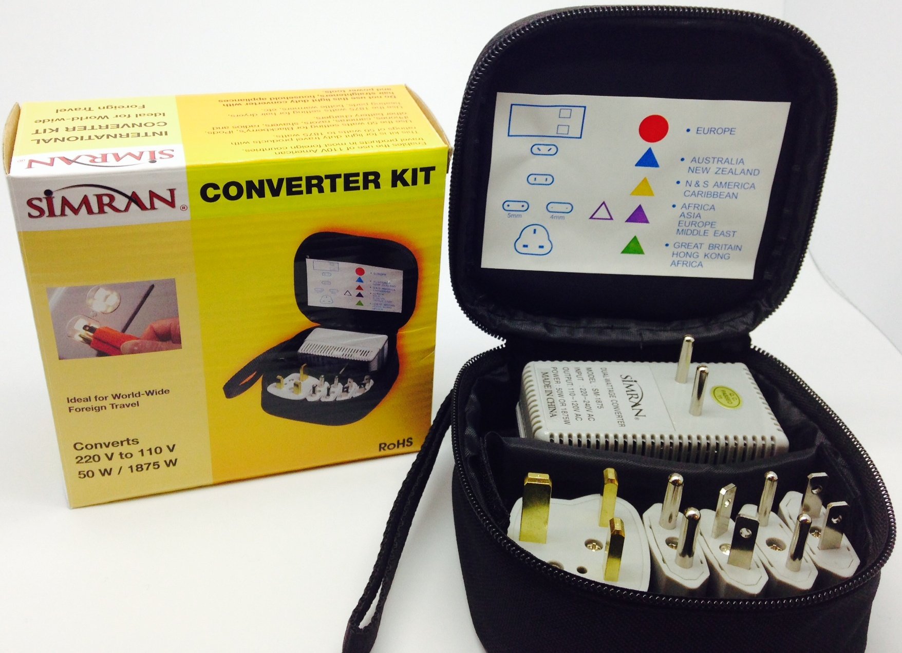 Simran International Worldwide Travel Voltage Converter/Adapter Kit with 5 Foreign Plug Adapters, 1875-Watt Converter and Pouch