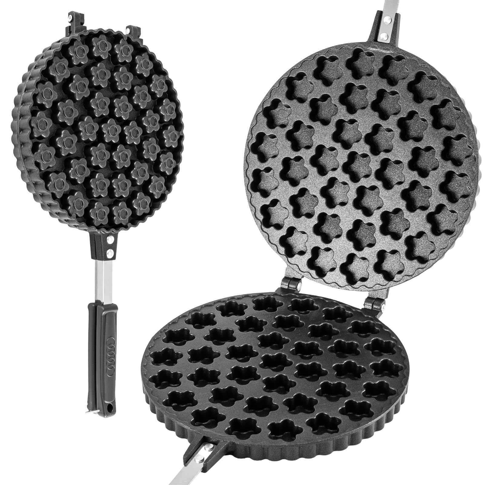 GTHTUHFD Walnut Cookie Mold 37 Holes With Wooden Handle, Nonstick Cookie Maker Pan, Aluminum Alloy Walnut Cookie Maker Mold