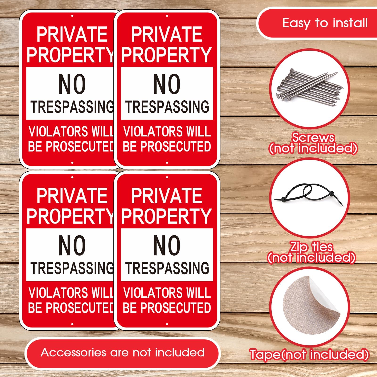 Amylove Paquete de 8 letreros grandes de propiedad privada con texto en inglés "No Trespassing", letreros de advertencia de aluminio para propiedad, resistentes a la intemperie, impermeables, para