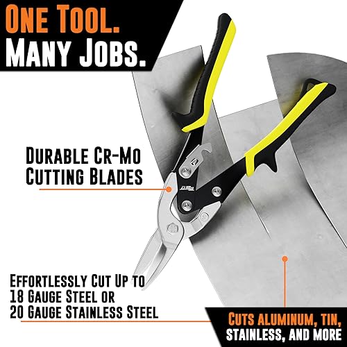 Miniatura 2 de Mutt Tools - Tijeras de corte de metal resistentes de 10 pulgadas, tijeras profesionales para chapa, acero inoxidable y aluminio, tijeras HVAC