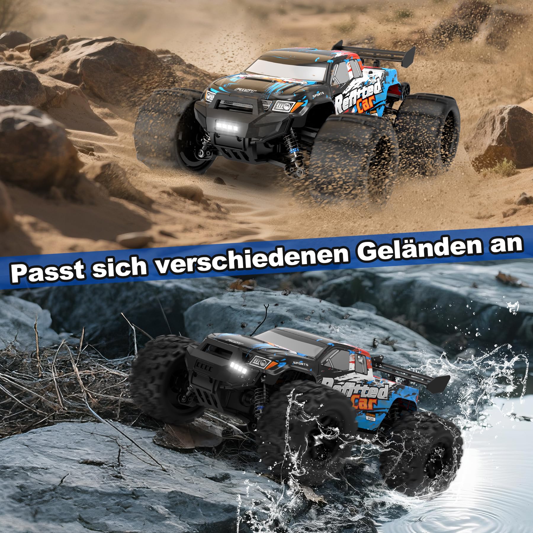 1/16 4X4 High-Speed RC auto Monstertruck für Jugendliche ab 14 Jahren | 50+ KM/H Spitze, 390 Motor, Langlebige Achse & Aufhängung, 3000 mAh Akkus, Geschenk zum Muttertag oder Geburtstag