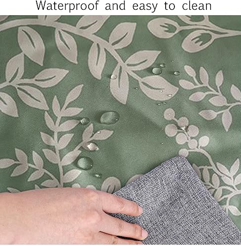 Miniatura 6 de Manteles ajustables cuadrados de primavera, hojas verdes y blancas, borde elástico, mantel de poliéster decorativo para el hogar, tela a prueba de