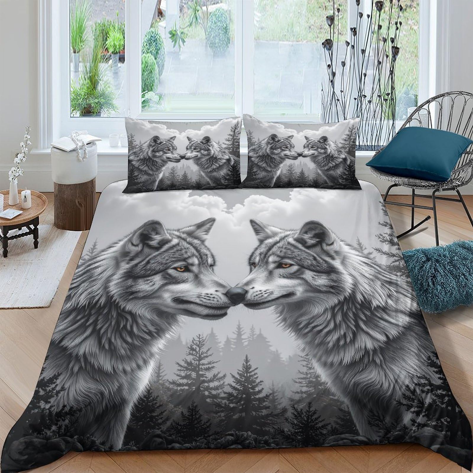 Ctjqhvkz Style-9 3D Printed Wolf Forest Fitted Sheet Microfiber Black White Animal Mattress Cover For Bedroom Dorm Decoration Single（135X200cm）