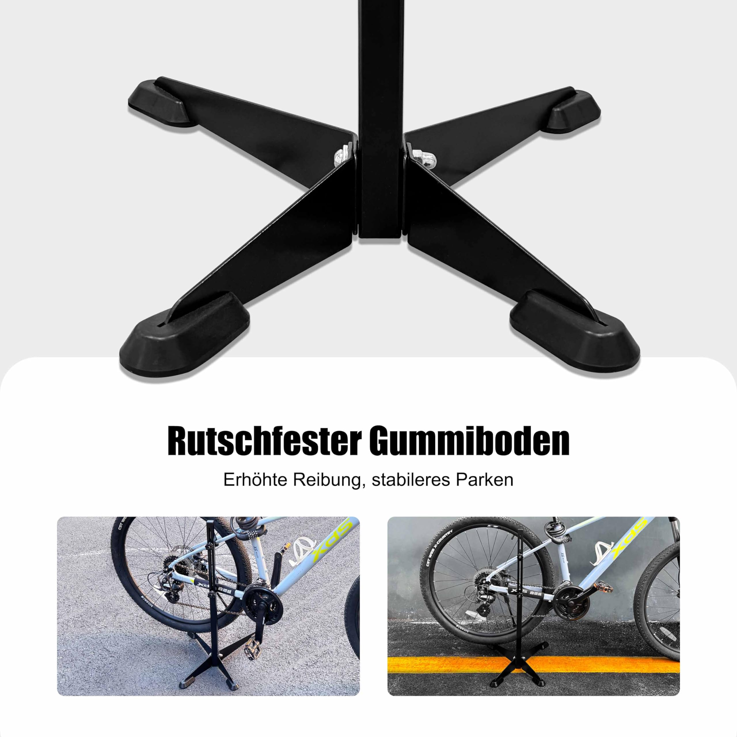 Mimoke verstellbarer Fahrradständer mit Gummihaken, robust und kratzfest. Platzsparendes Design für einfache Wartung und sicheres Parken (schwarz)