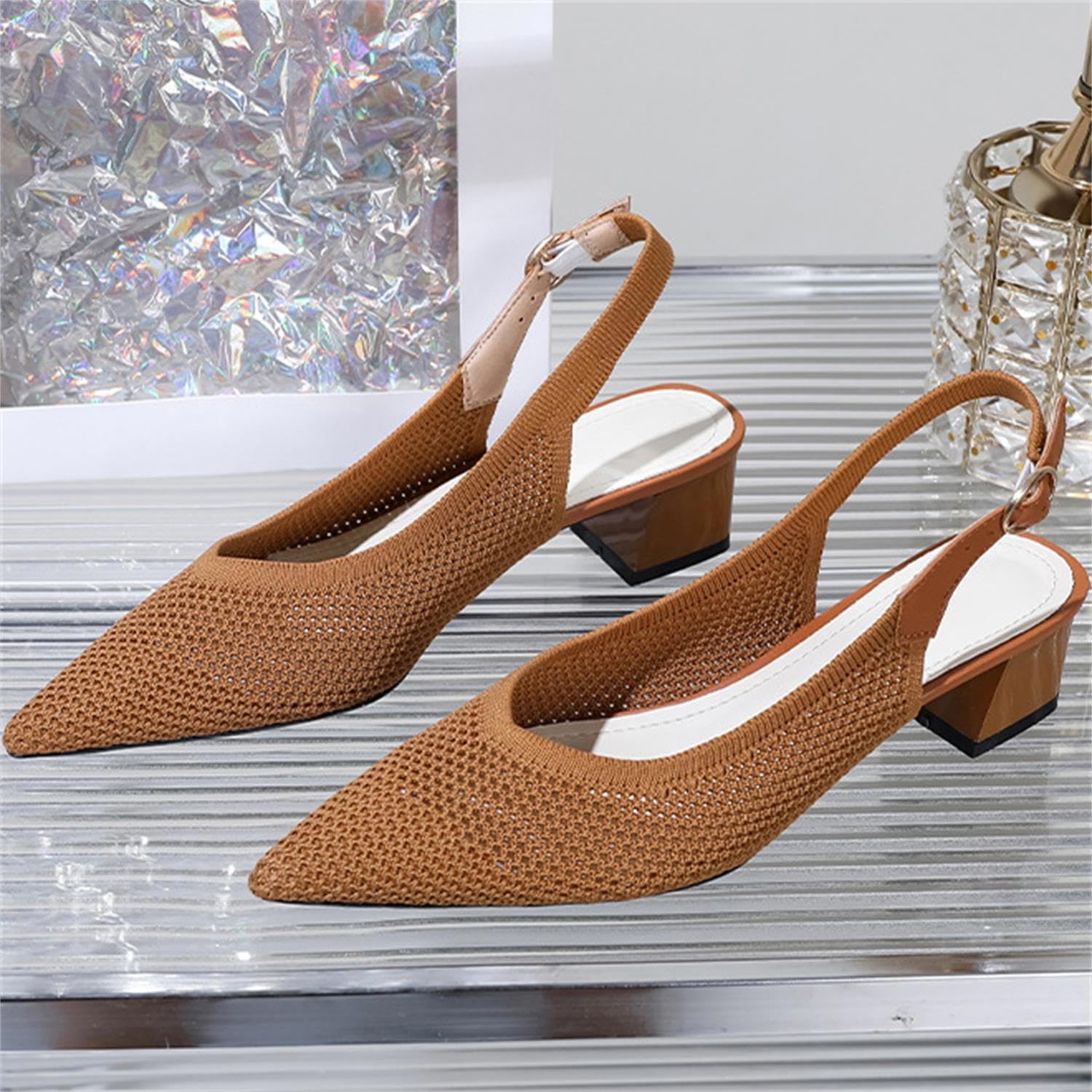 PPXID Femmes Talon Moyen Ouvert Bout Slingback Slip-on Escarpins Élégantes Chaussure à Talon Confortable et Classique