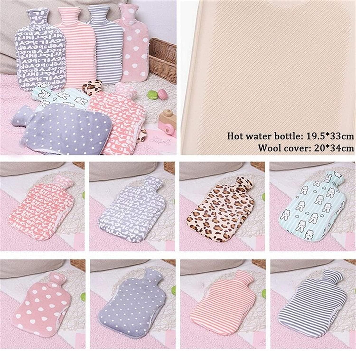 SKUZA Hot Water Bottle, Winter Hot Water Bottle Cover Warmer 2L Soft Bag Only Heat Large Hot Water Bottle Cover Knitted Reusable Hand Warmer Warming Bag (Color : Clear) (Color : Light Grey)