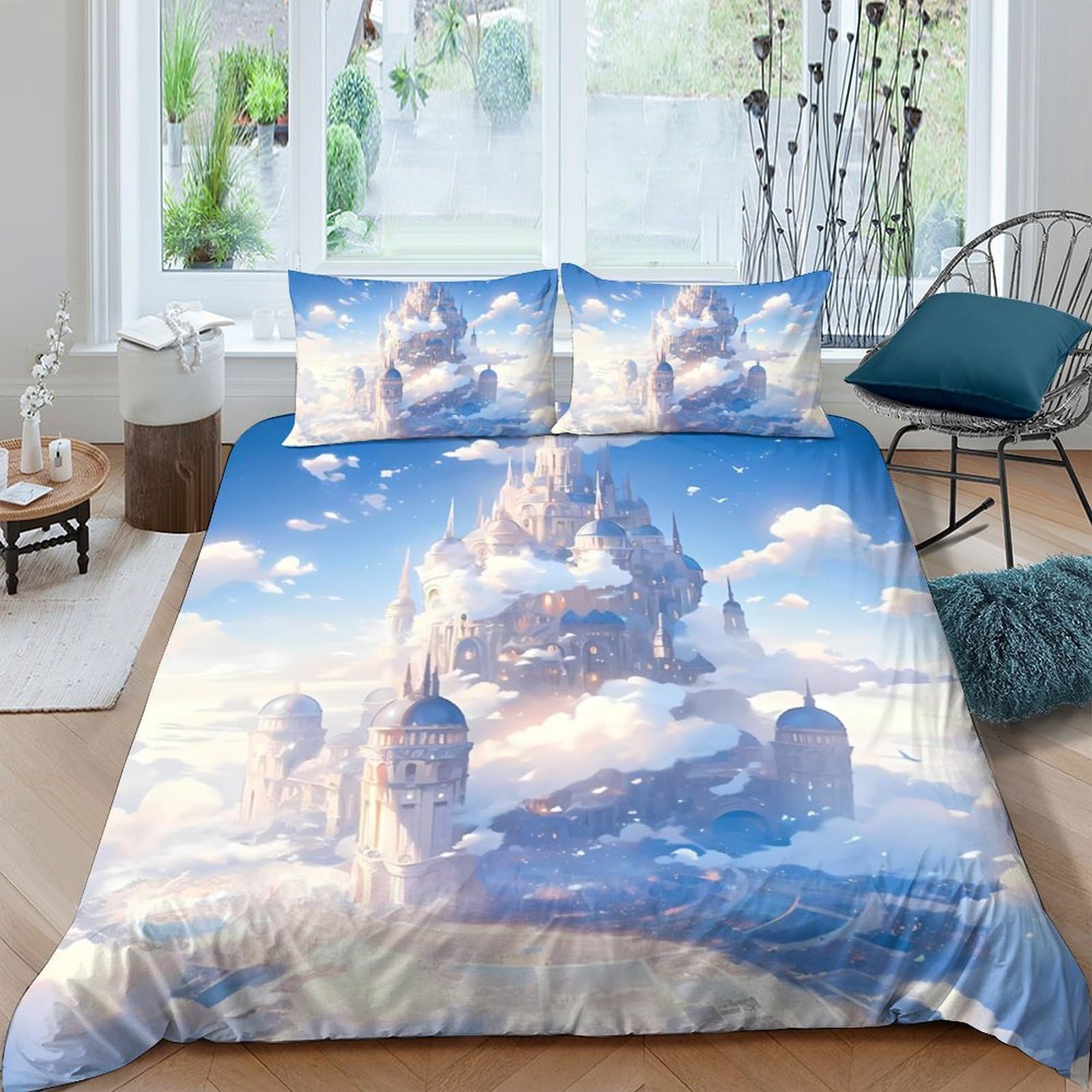 Ctjqhvkz Style-10 3D Printed Fantasy Cloud Castle Fitted Sheet Microfiber Soft Breathable Sky Landscape Mattress Cover For Bedroom Decor Single（135X200cm）