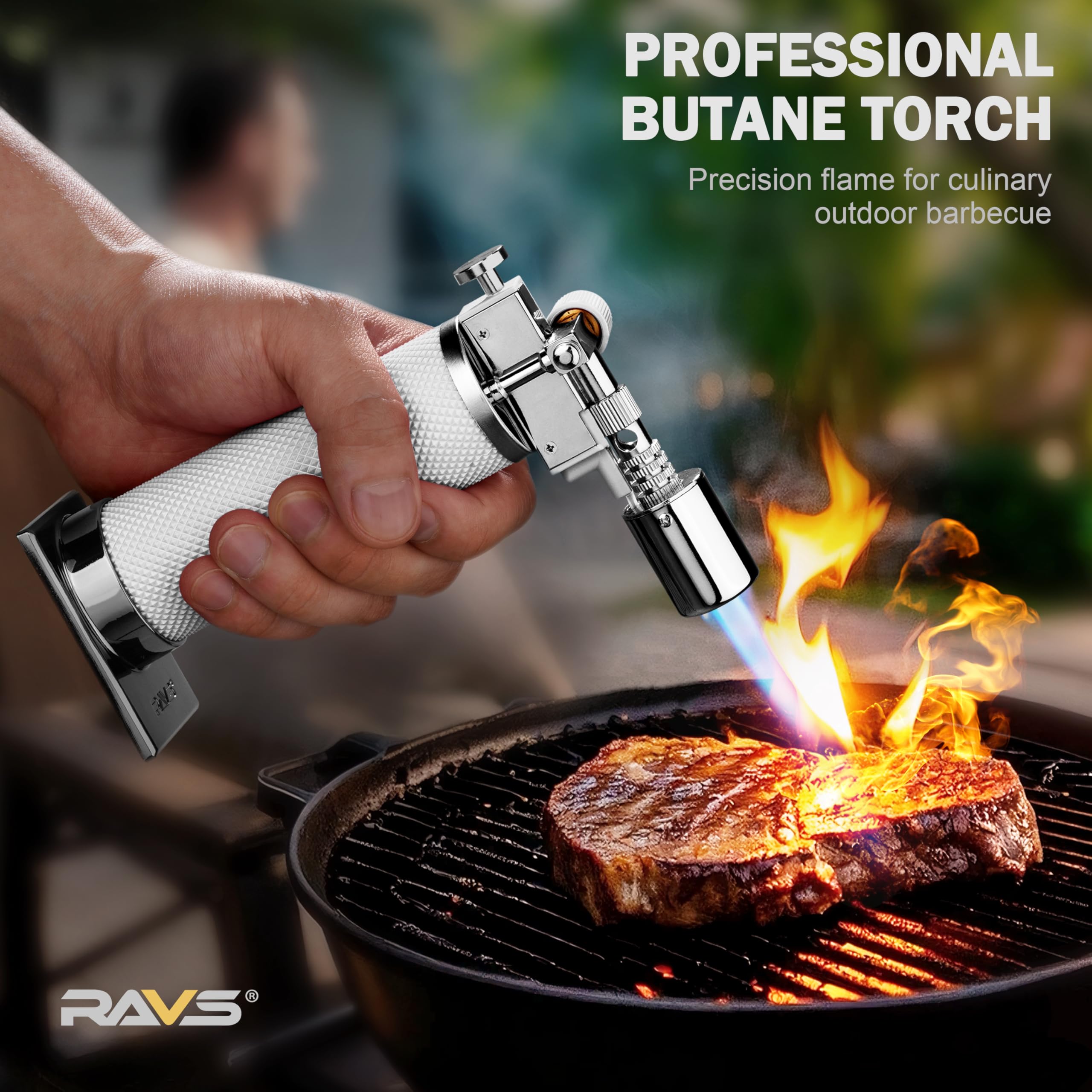 RAVS Chalumeau au butane avec boucle de sécurité, chalumeau de cuisine (crème) batterie et butane non inclus
