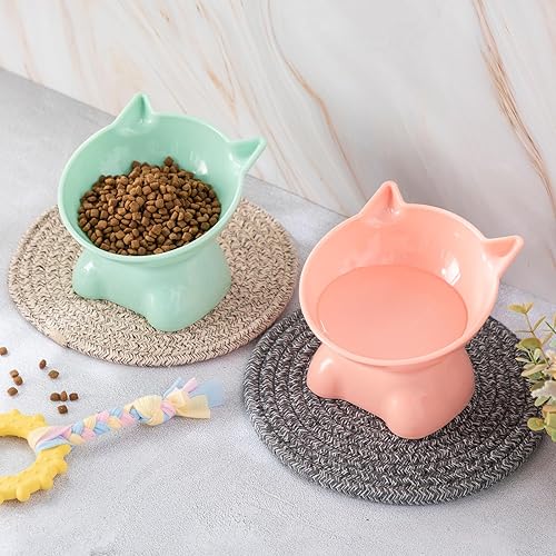 Miniatura 4 de Yaomiao 2 cuencos elevados de plástico para gatos, cuencos inclinados para comida para gatos, cuenco elevado de agua para gatos, suministros para