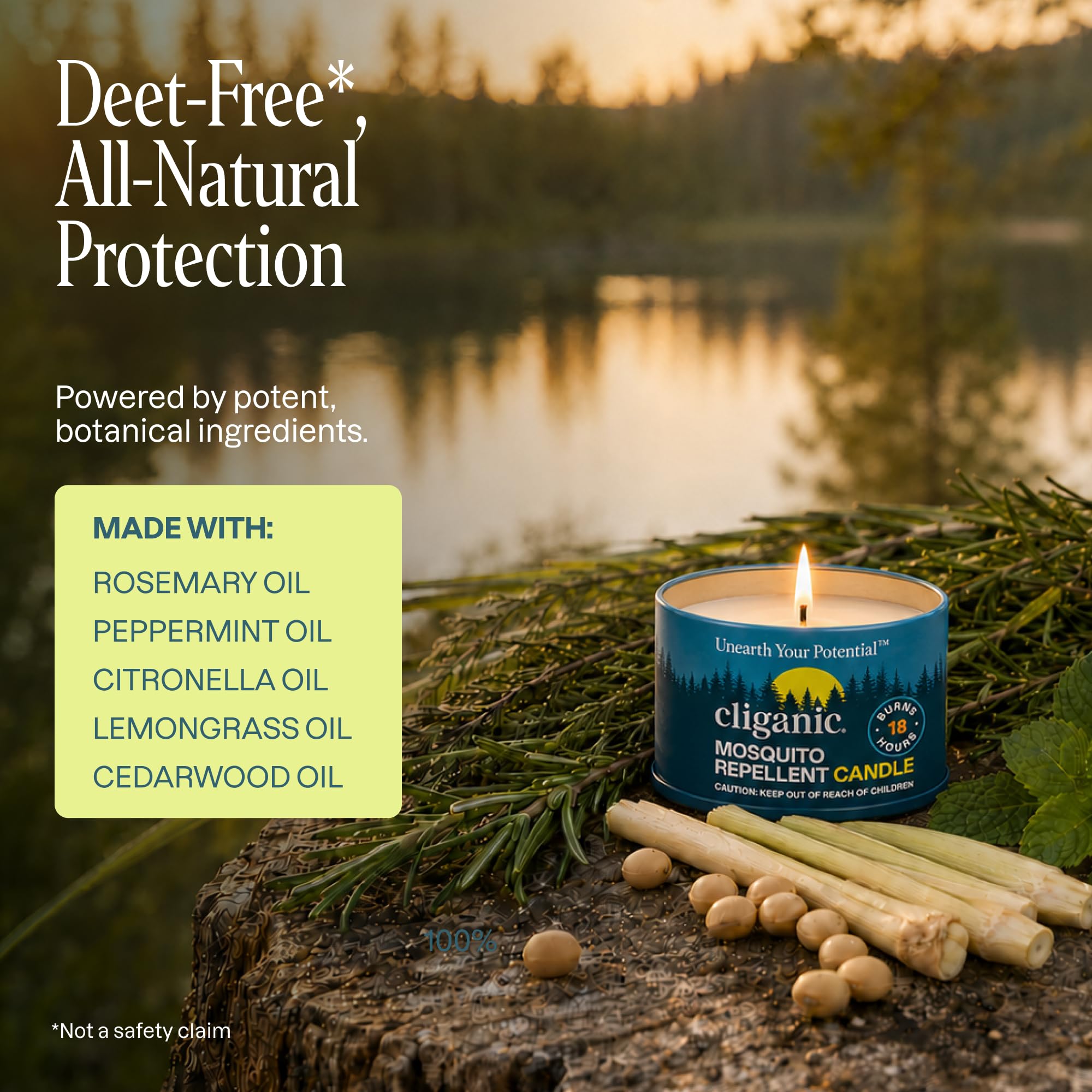 Cliganic Candela repellente naturale per zanzare (confezione da 4) | Citronella, senza DEET, infuso di olio essenziale per esterni, campeggio | Brucia 18 ore