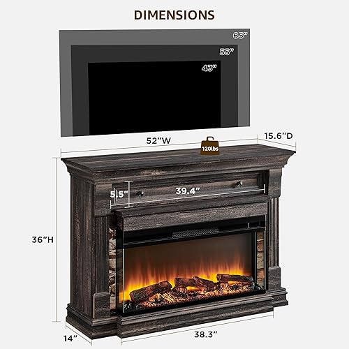 Miniatura 7 de OKD Chimenea Eléctrica de 52 Pulgadas con Mantel, Mueble de TV con Chimenea de 91 cm con Calentador Eléctrico de 3 Lados de Vidrio para Sala de
