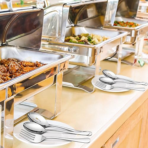Miniatura 6 de Herogo Juego de 6 utensilios de acero inoxidable para servir, incluye cucharas, cucharas ranuradas, tenedores, juego de anfitriona de metal para
